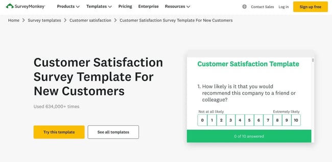 one of surveymonkeys many customer satisfaction survey templates